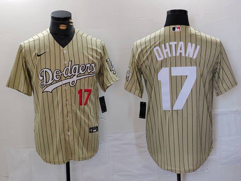 Men Los Angeles Dodgers #17 Ohtani Green Stripe Fashion Nike Game MLB Jersey style 7066->chicago cubs->MLB Jersey